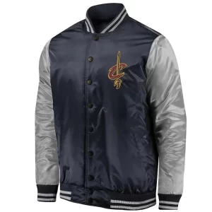Cleveland Cavaliers Navy Blue and Silver Varsity Satin Jacket