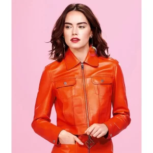 Daisy Ridley Hot Orange Genuine Leather Jacket