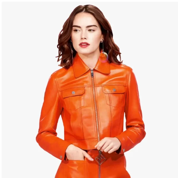 Daisy Ridley Hot Orange Leather Jacket