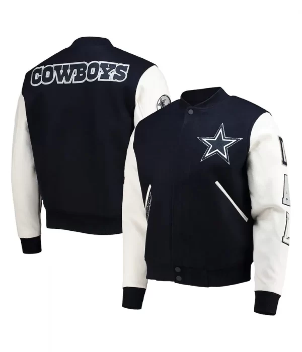 Dallas Cowboys White and Navy Varsity Jacket