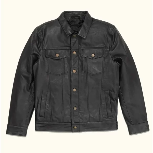 Driggs Full-Button Black Leather Jacket