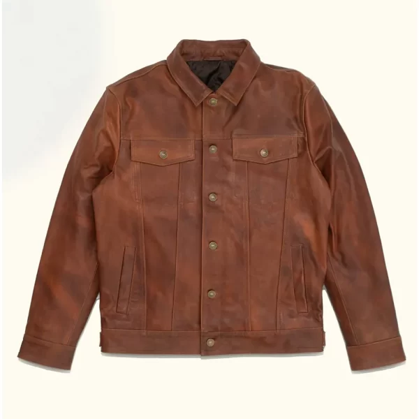 Driggs Full-Button Brown & Black Leather Jacket