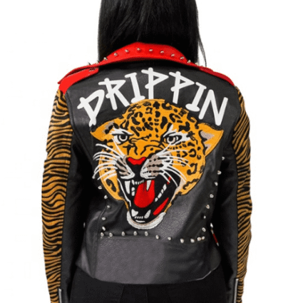 Drippin Tiger Leather Black Jacket