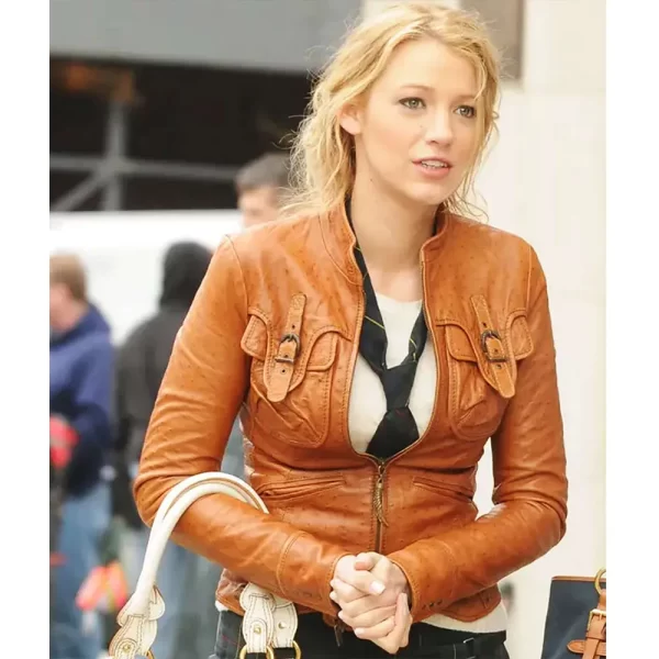 Gossip Girl Blake Lively Brown Leather Jacket