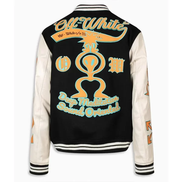 Graphics Off White Black and Orange Varsity Wool Jacket