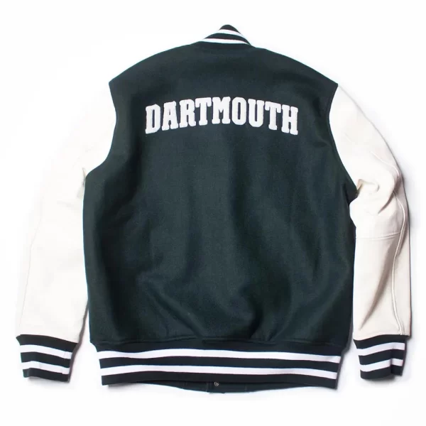 Green and White Dartmouth Full-Snap Wool & Leather Varsity Jacket