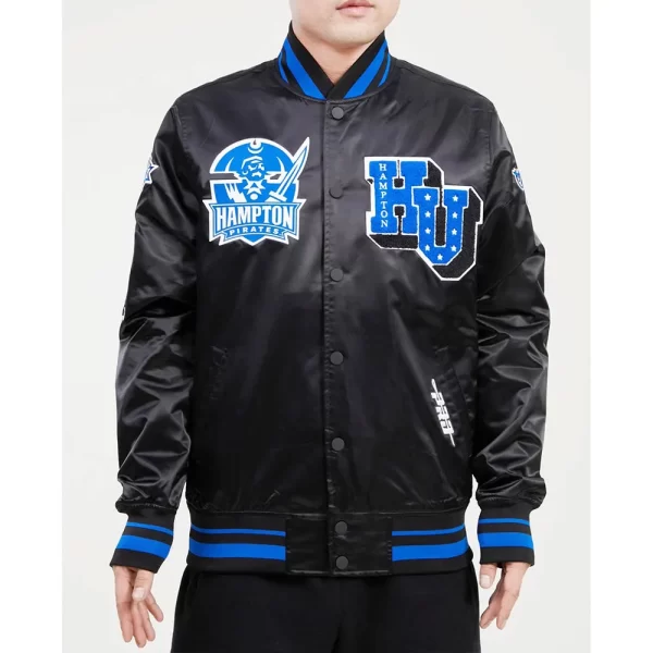 Hampton University Classic Rib Black Satin Jacket