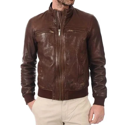 John Hunter Brown Leather Bomber Jacket