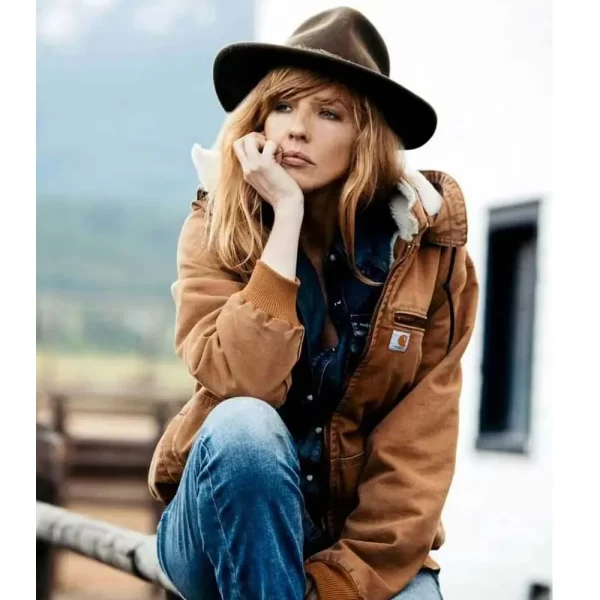 Kelly Reilly Yellowstone Beth Dutton Bomber Jacket with Fur Collar