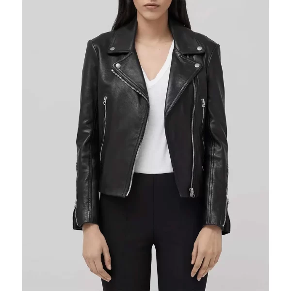 Mack Black Asymmetrical Zipper Leather Biker Jacket