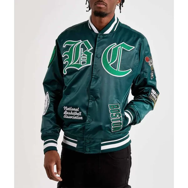 Mash Up Boston Celtics Green Satin Jacket