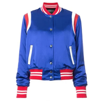 Melania Trump Leather-Trimmed Bomber Blue Jacket