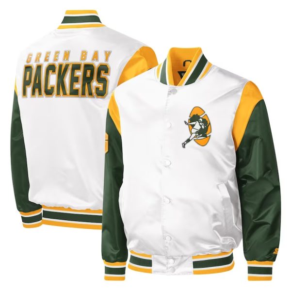 Men's Green Bay Packers Starter White Throwback Warm Up Pitch Satin Jacket