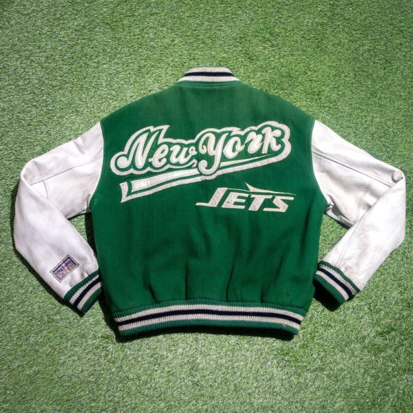 Men's Green and White Wool Varsity Jacket