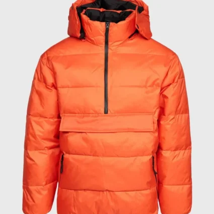 Mens Hooded Orange Winter Puffer Jacket