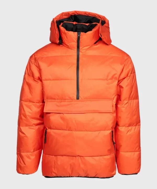 Mens Hooded Orange Winter Puffer Jacket