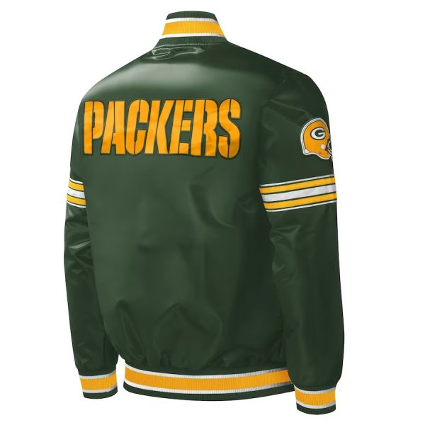 Men's Starter Green Green Bay Packers Midfield Satin Full-Snap Varsity Jacket