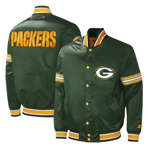 Men's Starter Green Green Bay Packers Midfield Satin Jacket