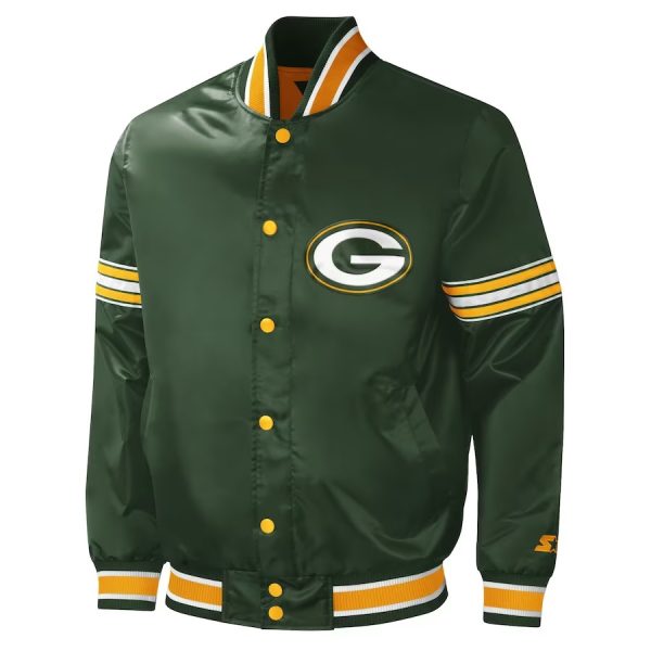 Men's Starter Green Green Bay Packers Midfield Satin Varsity Jacket