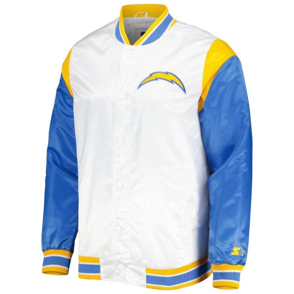 Men's Starter White Los Angeles Chargers Throwback Warm Up Pitch Satin Jacket