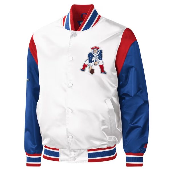 Men's Starter White New England Patriots Throwback Warm Up Pitch Satin Jacket