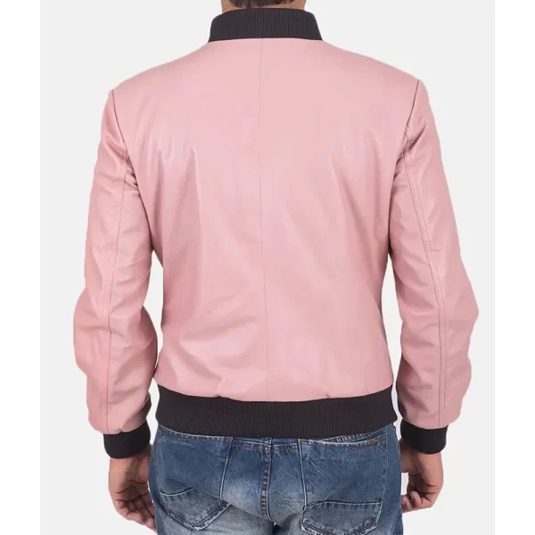 Men’s Zipper Pockets Bomber Pink Leather Jacket