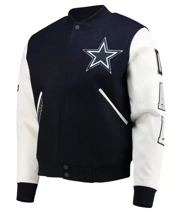 NFL Dallas Cowboys White and Navy Blue Varsity Jacket