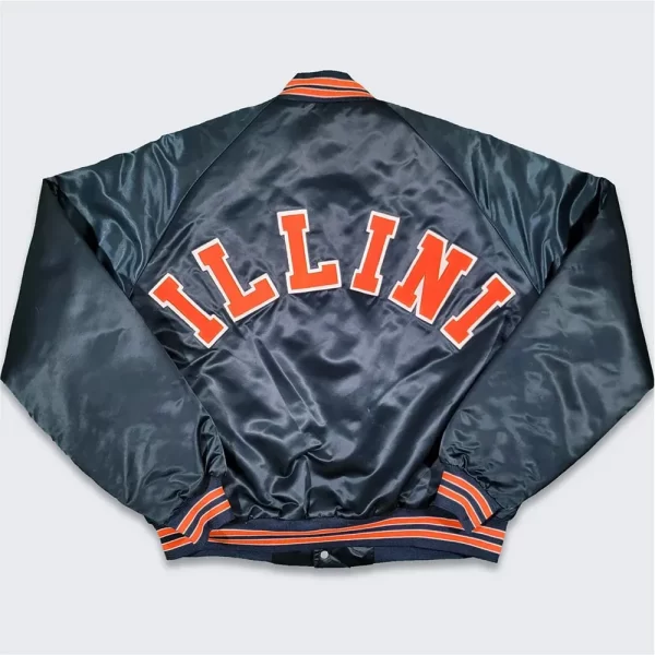 Navy Blue 80s Illinois Ilini Satin Jacket