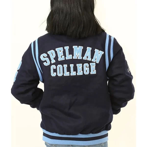 Navy Spelman College Jaguars Full-Snap Varsity Wool Jacket