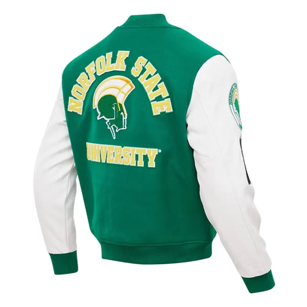 Norfolk State Spartans Green & White Varsity Leather Jacket