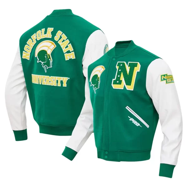 Norfolk State Spartans Green and White Varsity Jacket