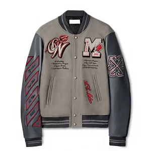 Off White Ac Milan Grey Varsity Wool Jacket