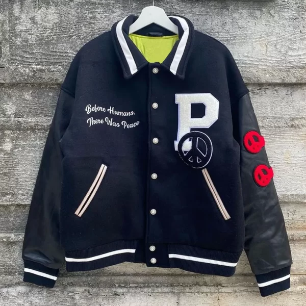 Peaceful People Green & Black Varsity Wool & Leather Jacket