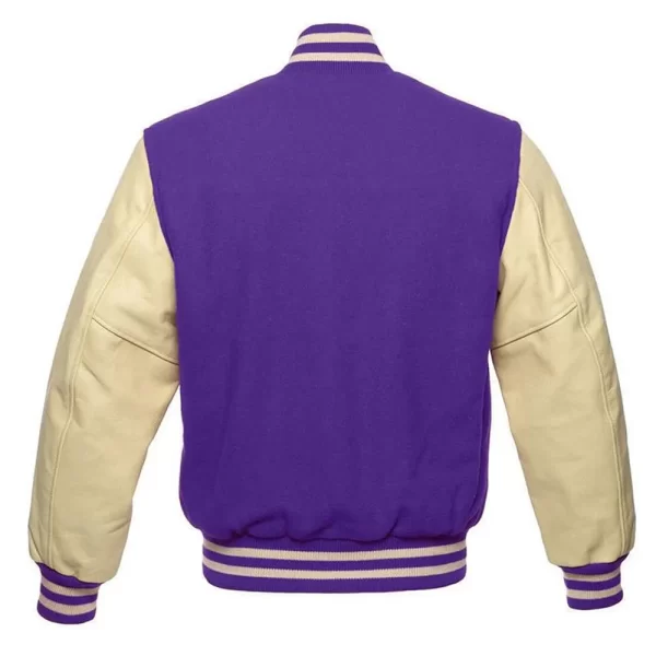 Purple and Cream Wool and Leather Full-Snap Varsity Jacket