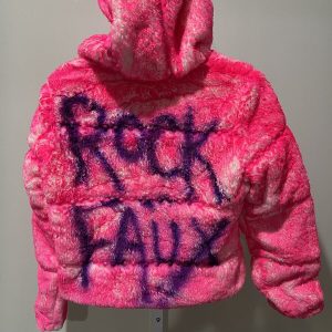 Rockstar Original Graffiti Puffer Hooded Pink Jacket