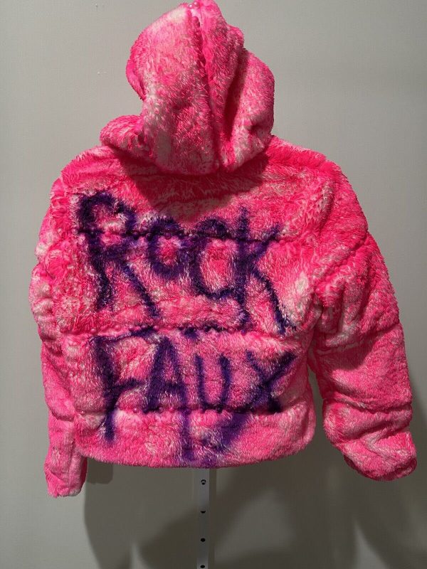 Rockstar Original Graffiti Puffer Hooded Pink Jacket