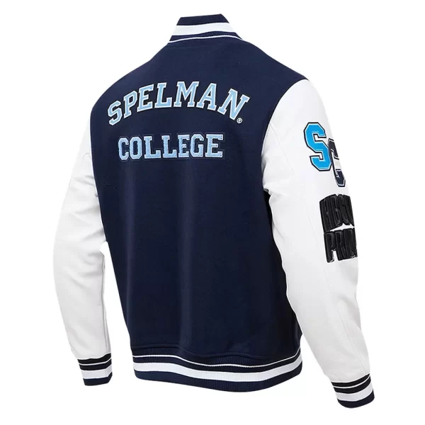 Spelman College Jaguars Navy & White Wool & Leather Varsity Jacket