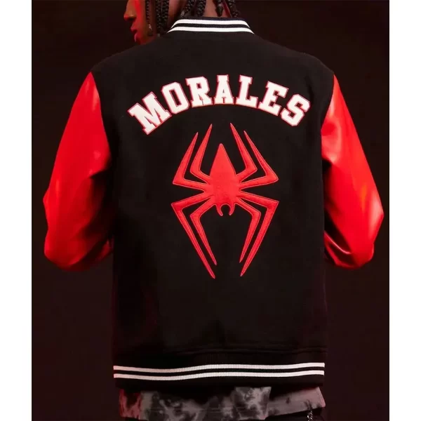 Spider-Man Across the Spider-Verse Miles Morales Red and Black Varsity Jacket