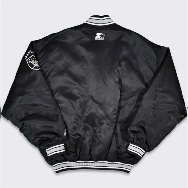 Starter Oakland Raiders 90s Full-Snap Black Satin Bomber Jacket