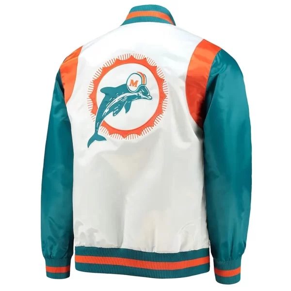 Starter Retro The All-American Miami Dolphins White & Aqua Satin Jacket