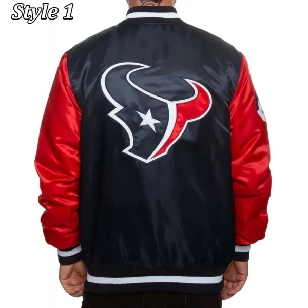 Starter Varsity Enforcer Houston Texans Blue and Red Satin Jacket