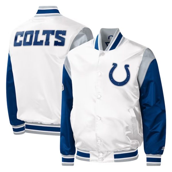 Men's Starter White Indianapolis Colts Throwback Warm Up Pitch Satin Jacket