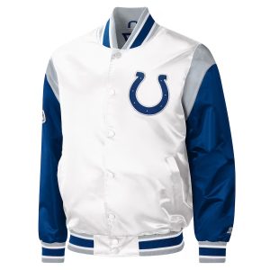 Starter White Indianapolis Colts Throwback Warm Up Pitch Varsity Jacket