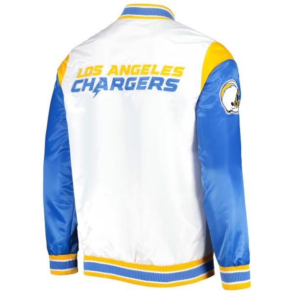 Starter White Los Angeles Chargers Throwback Warm Up Pitch Satin Varsity Jacket