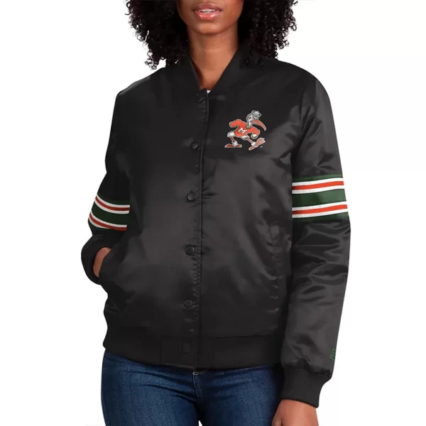 Striped Miami Hurricanes Black Satin Jacket