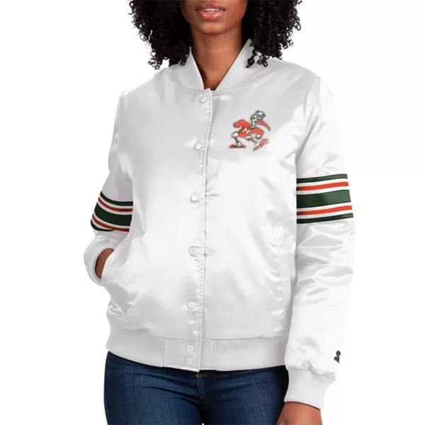 Striped Miami Hurricanes White Satin Jacket