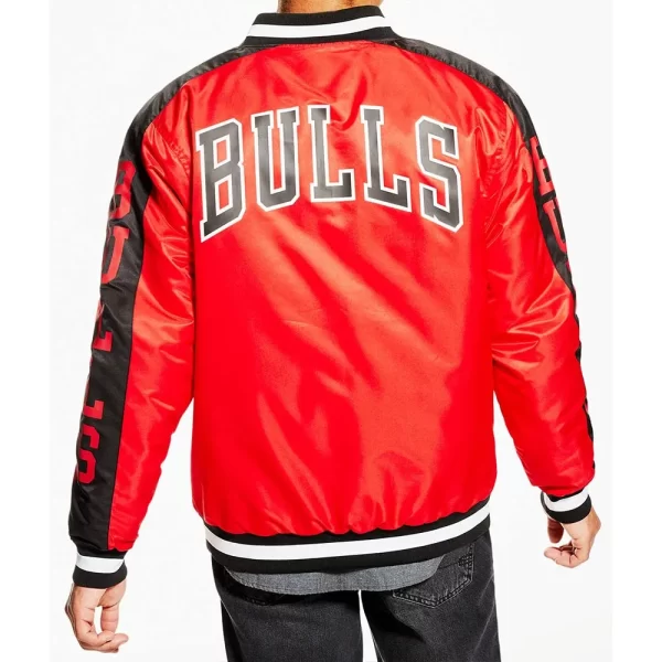 Superfans Chicago Bulls Full-Snap Red Satin Bomber Jacket