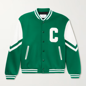 Teddy Appliquéd Virgin Wool and Leather Varsity Jacket