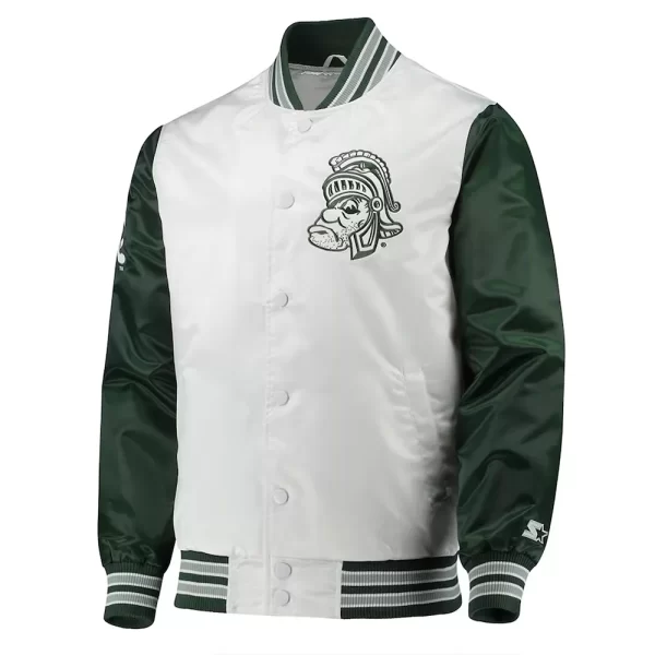 The Legend Michigan State Spartans White and Green Satin Jacket