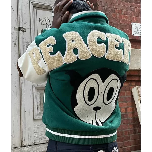 The Peaceful People Green Letterman Wool Jacket